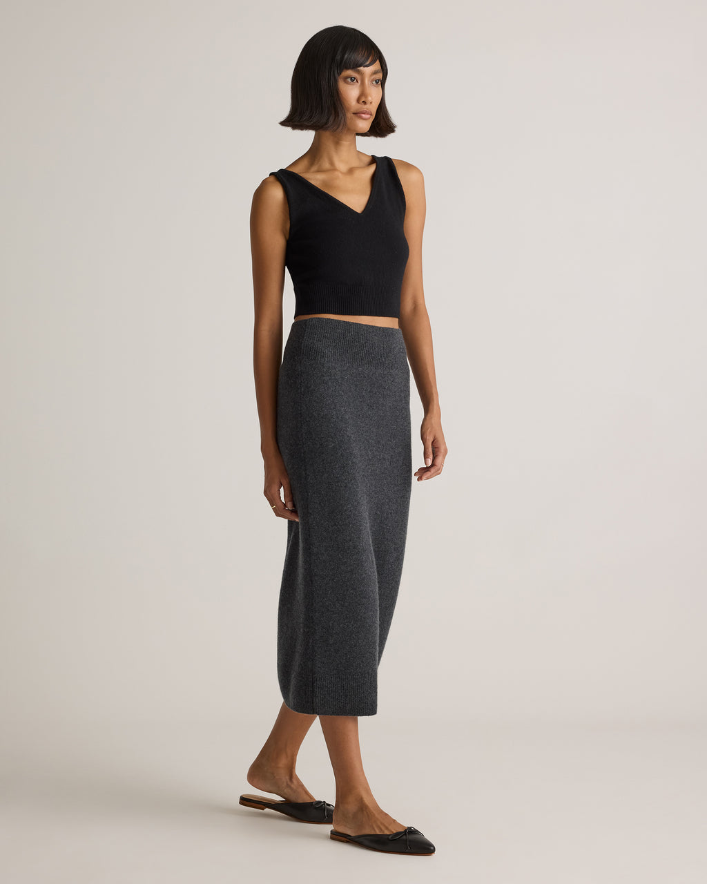 Quince Women's 100% Grade A Mongolian Cashmere Fitted Midi Skirt