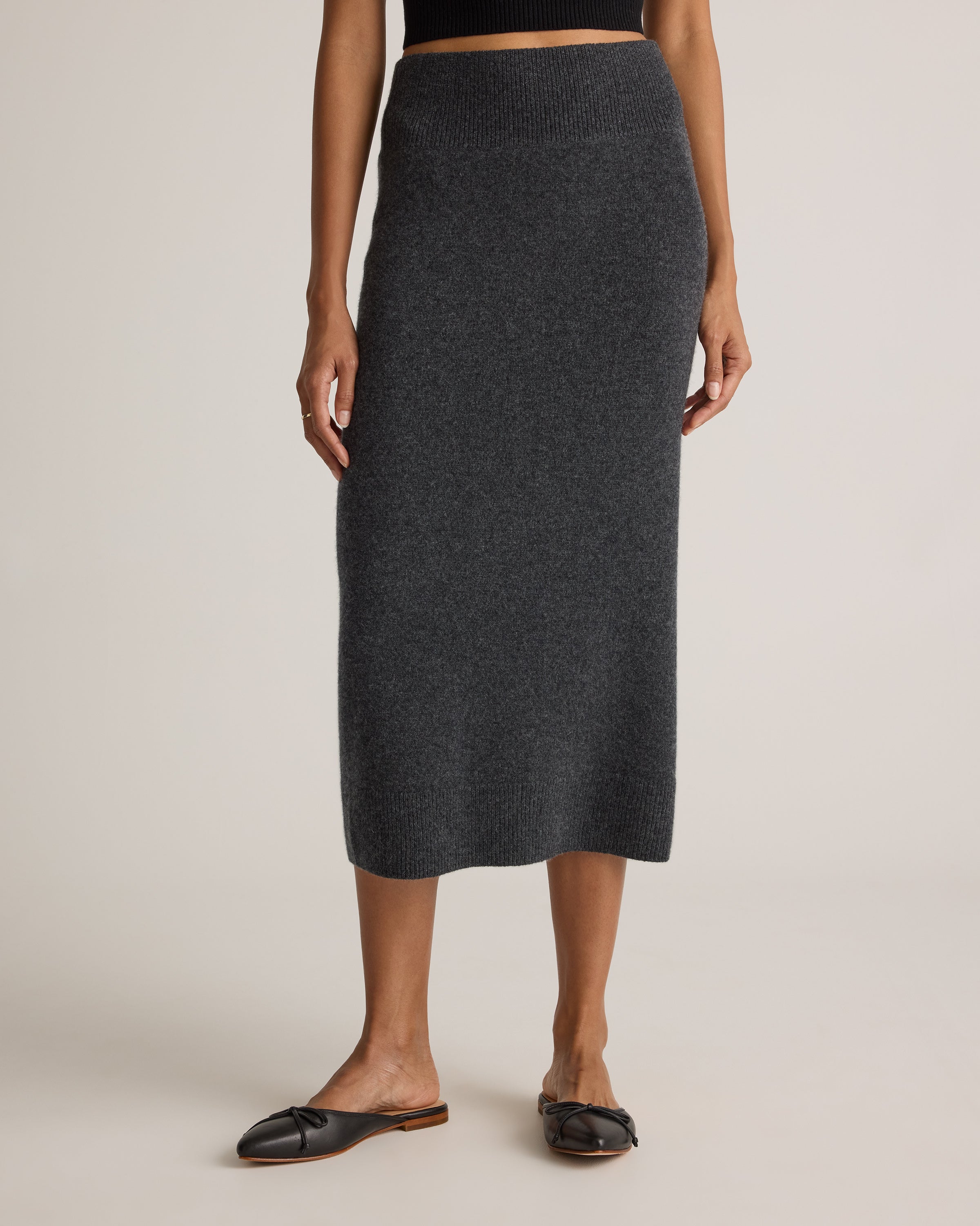 Quince Women's 100% Grade A Mongolian Cashmere Fitted Midi Skirt