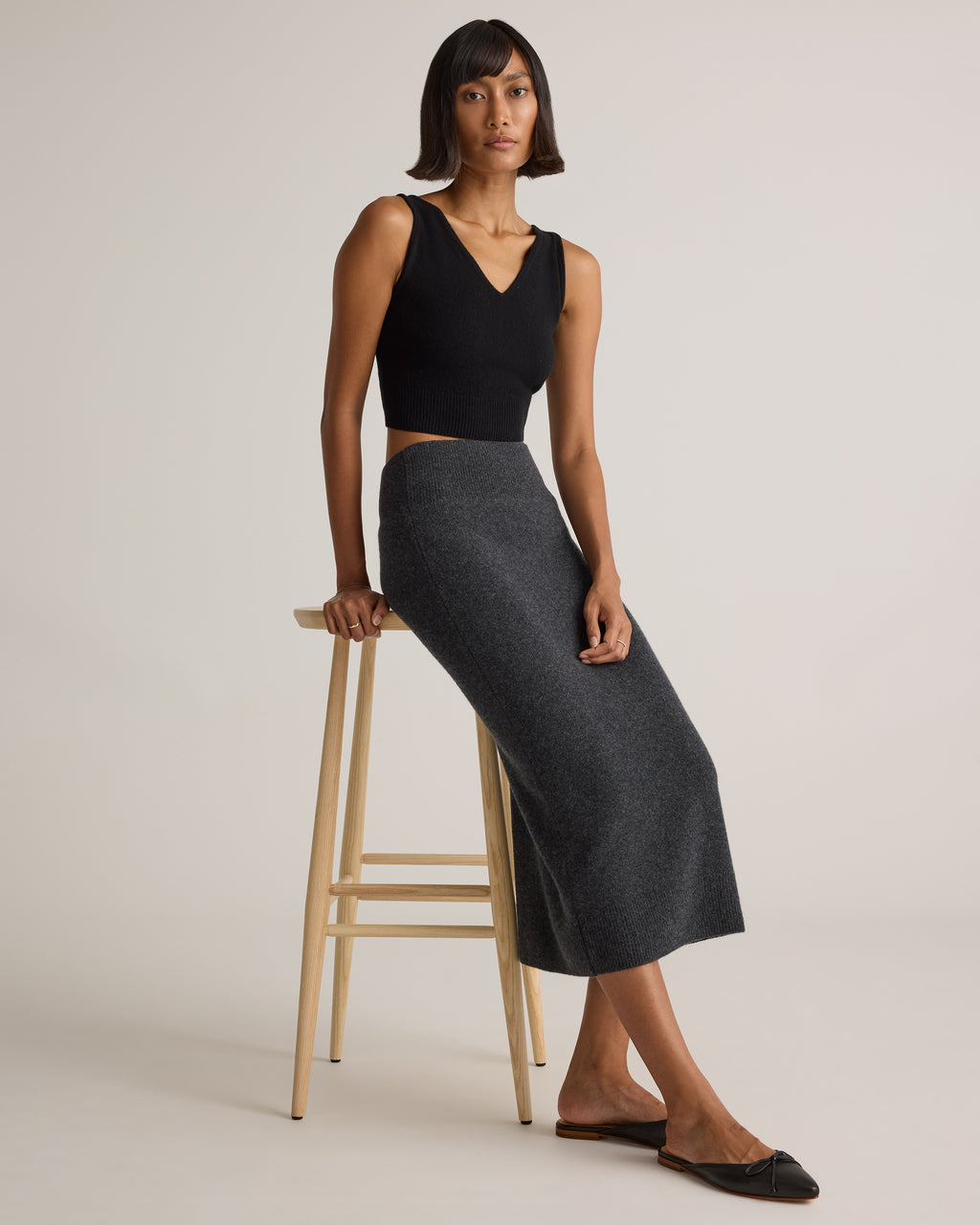 Quince Women's 100% Grade A Mongolian Cashmere Fitted Midi Skirt